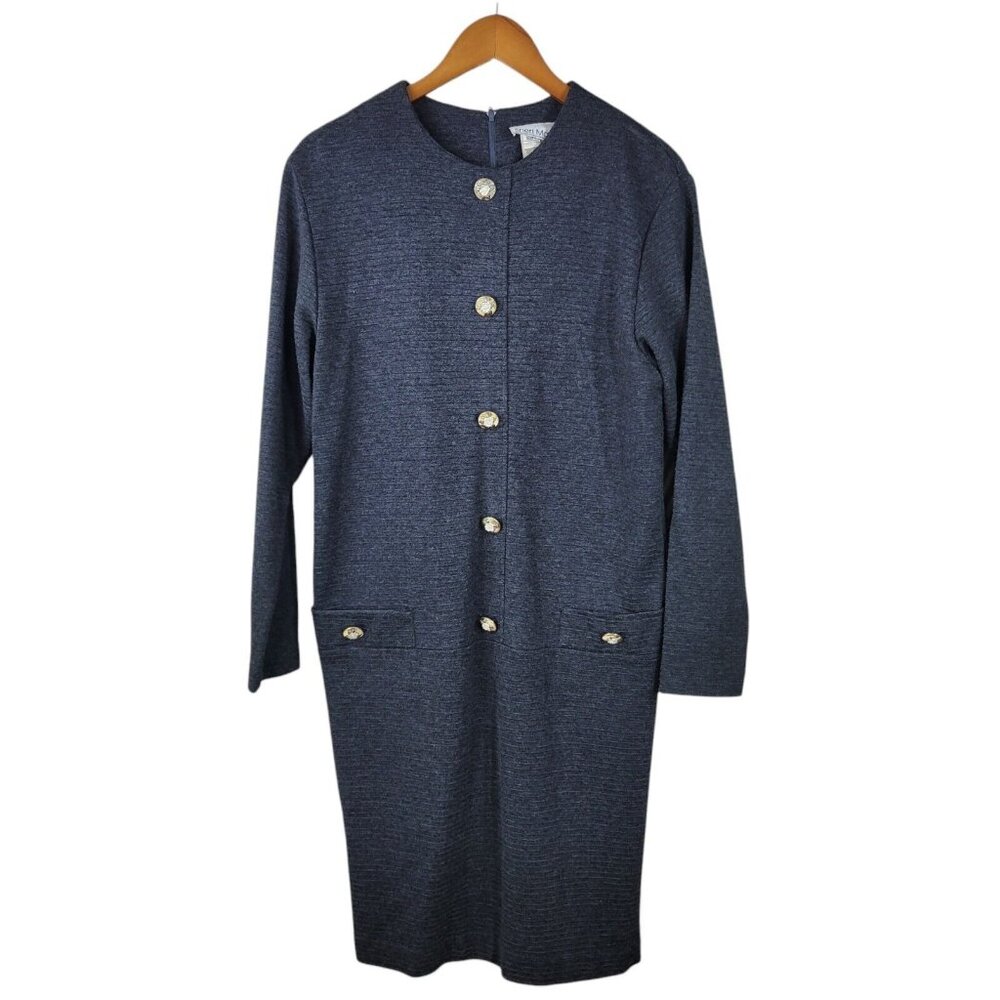 Vintage 80/90s Sweater Shirt Dress size 6/8 Small Party Grey Rose Button Alt